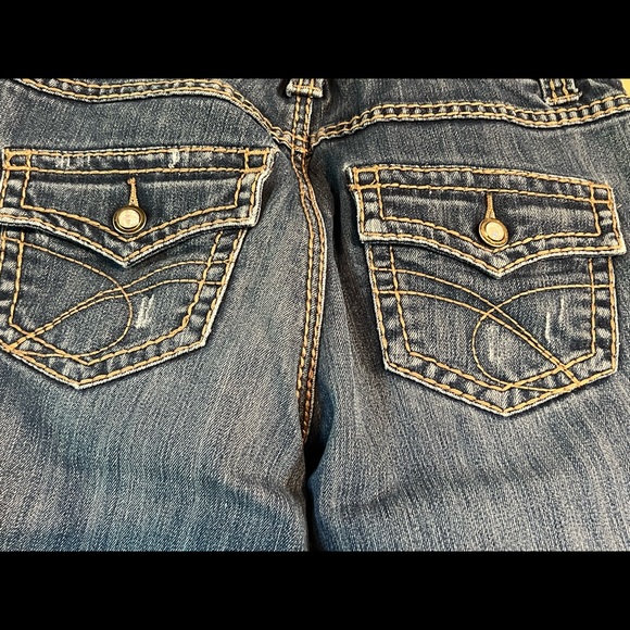 INC curvy fit boot leg jean, heavy top stitching, distressed, size 2 - Picture 4 of 5